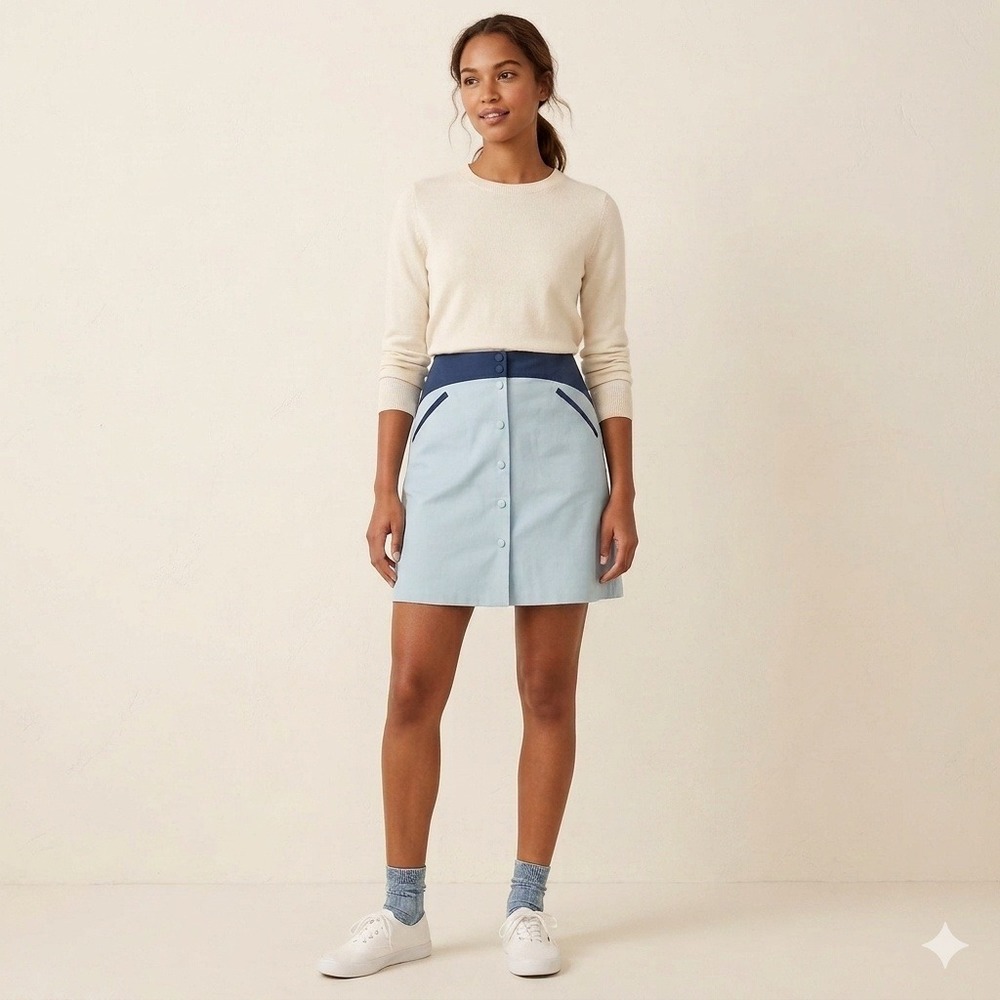 J.Crew Colorblock Button Front Mini Skirt Cotton Blue Large
